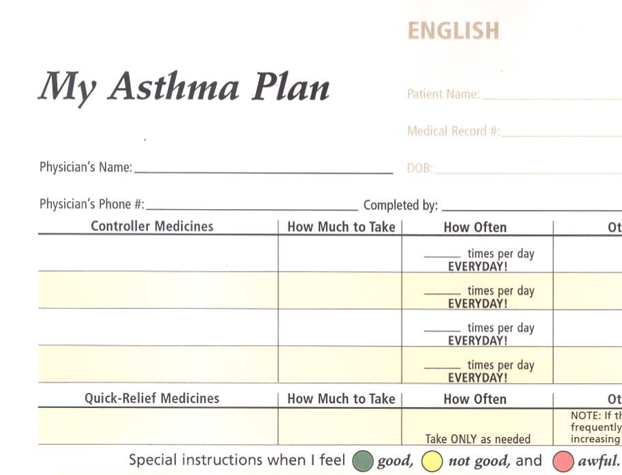 My Asthma Plan - English, Spanish and Chinese versions (peak flow based)